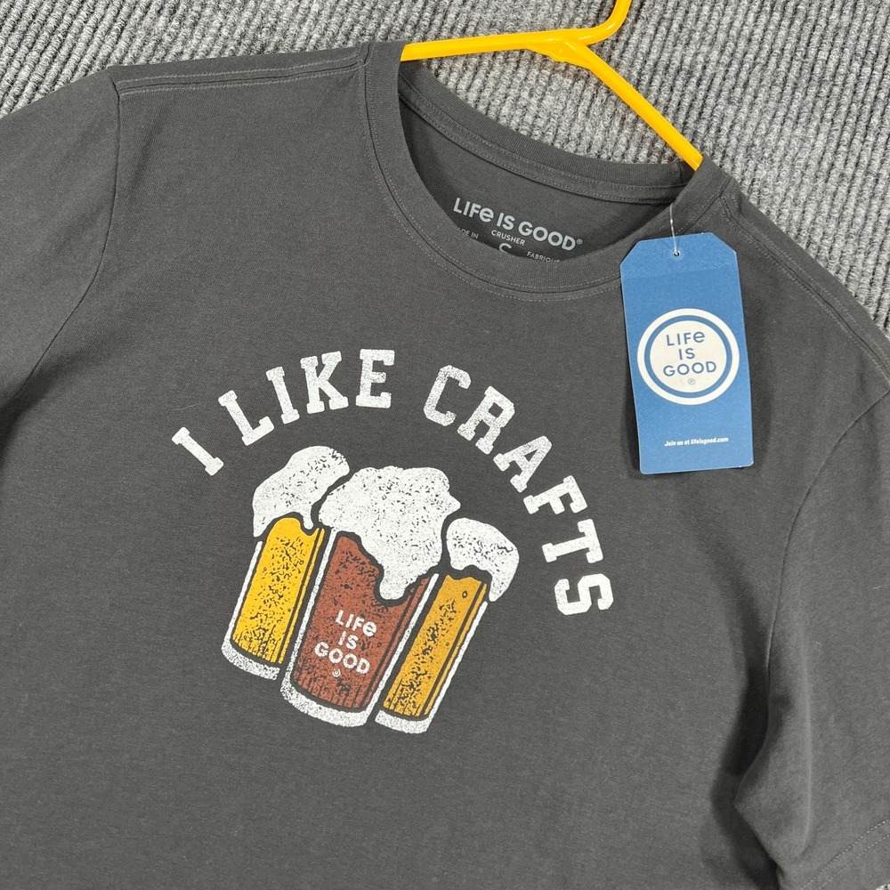 Life is Good Crusher Tee Shirt Mens Small Black Short Sleeve Craft Beer New